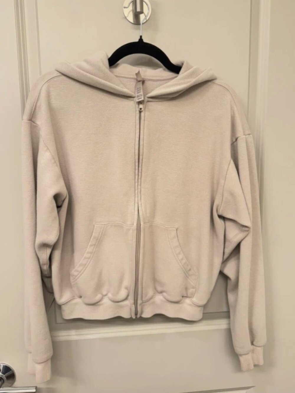 SKIMS Cotton Fleece Zip Up Hoodie Stone Small